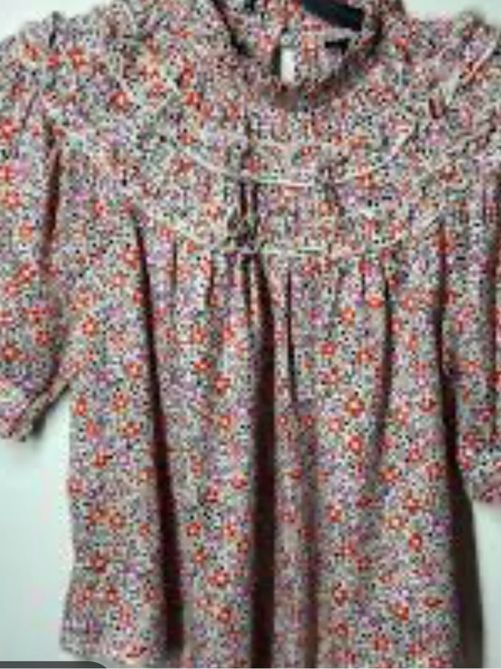 ANN TAYLOR Smocked Neck Floral Blouse in White with Red & Pink Flowers XL